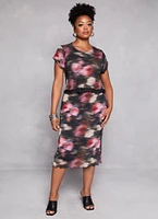Womens Plus Size Almost Famous Mesh Printed Midi Pencil Skirt, Multi, Size 3X