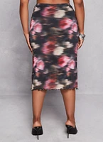 Womens Plus Size Almost Famous Mesh Printed Midi Pencil Skirt, Multi, Size 3X
