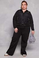 Womens Plus Size Almost Famous Rhinestone Hooded Puffer Jacket, Black, Size 1X