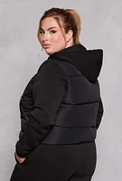 Womens Plus Size Almost Famous Rhinestone Hooded Puffer Jacket, Black, Size 2X