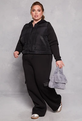 Womens Plus Size Almost Famous Rhinestone Pocket Sweatpants, Black, Size 1X