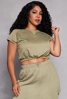 Womens Plus Size Almost Famous Cap Sleeve Sweatshirt, Green, Size 2X