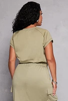 Womens Plus Size Almost Famous Cap Sleeve Sweatshirt, Green, Size 2X