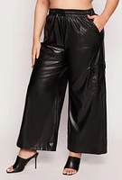 Womens Plus Size Almost Famous Faux Leather Wide Leg Pants, Black, Size 2X