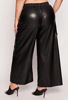 Womens Plus Size Almost Famous Faux Leather Wide Leg Pants, Black, Size 2X