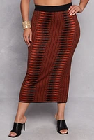 Womens Plus Size Almost Famous Printed Midi Skirt, Orange, Size 2X