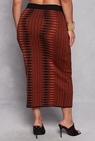 Womens Plus Size Almost Famous Printed Midi Skirt, Orange, Size 2X