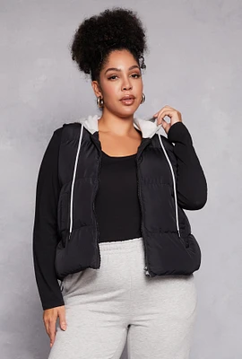 Womens Plus Almost Famous Zip Front Hooded Puffer Vest,