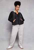 Womens Plus Size Almost Famous Zip Front Hooded Puffer Vest, Black, Size 2X