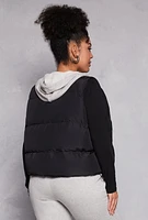 Womens Plus Size Almost Famous Zip Front Hooded Puffer Vest, Black, Size 2X