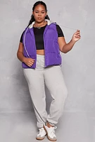 Womens Plus Size Almost Famous Zip Front Hooded Puffer Vest, Purple, Size 3X