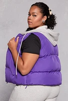 Womens Plus Size Almost Famous Zip Front Hooded Puffer Vest, Purple, Size 3X
