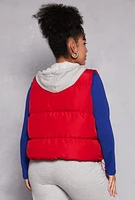 Womens Plus Size Almost Famous Zip Front Hooded Puffer Vest, Red, Size 3X