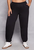 Womens Plus Size Almost Famous Fleece High Waist Sweatpants, Black, Size 3X