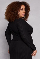 Womens Plus Size Almost Famous Ribbed Knit Crop Top, Black, Size 1X
