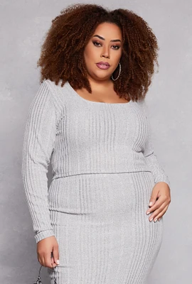 Womens Plus Size Almost Famous Ribbed Knit Crop Top, Grey, Size 1X