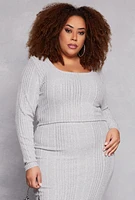 Womens Plus Size Almost Famous Ribbed Knit Crop Top, Grey, Size 1X