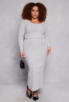 Womens Plus Size Almost Famous Ribbed Knit Maxi Skirt, Grey, Size 2X