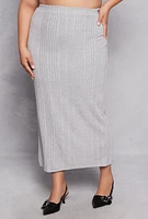 Womens Plus Size Almost Famous Ribbed Knit Maxi Skirt, Grey, Size 3X