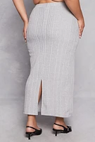 Womens Plus Size Almost Famous Ribbed Knit Maxi Skirt, Grey, Size 2X