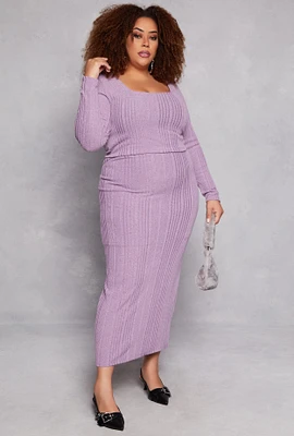 Womens Plus Size Almost Famous Ribbed Knit Maxi Skirt, Purple, Size 2X