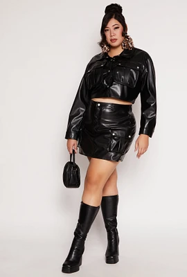 Womens Plus Size Almost Famous Faux Leather Cargo Skort, Black, Size 2X