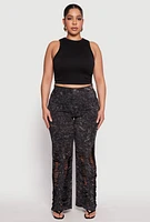 Womens Plus Size Acid Wash Laser Cut Pants, Black, Size 2X