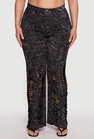 Womens Plus Size Acid Wash Laser Cut Pants, Black, Size 2X