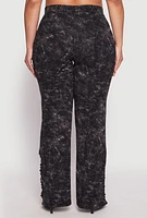 Womens Plus Size Acid Wash Laser Cut Pants, Black, Size 2X