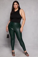 Womens Plus Size Faux Leather Pintuck Pull On Pants, Green, Size 2X