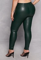 Womens Plus Size Faux Leather Pintuck Pull On Pants, Green, Size 2X