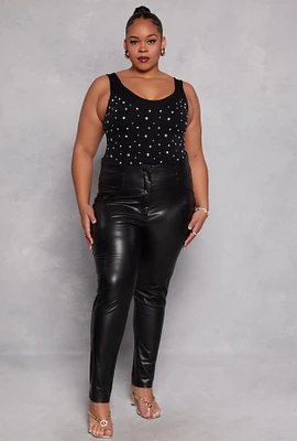 Womens Plus Faux Leather High Waist Pants,