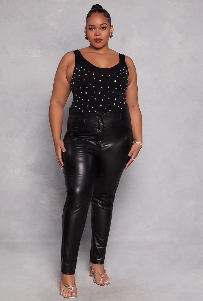 Womens Plus Faux Leather High Waist Pants, 3X