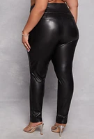 Womens Plus Faux Leather High Waist Pants, 3X