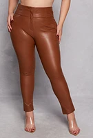 Womens Plus Size Faux Leather High Waist Pants, Brown, Size 3X