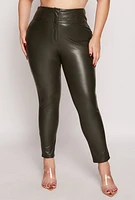 Womens Plus Size Faux Leather High Waist Pants, Green, Size 2X