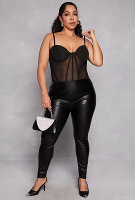 Womens Plus Size Faux Leather Leggings, Black, Size 3X
