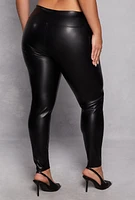 Womens Plus Size Faux Leather Leggings, Black, Size 2X