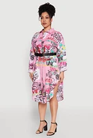 Womens Plus Size Graffiti Print Shirt Dress, Multi, Size 1X