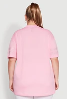 Womens Plus Rhinestone Graphic Short Sleeve Jersey Top,