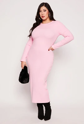 Womens Plus Size Daisy Long Sleeve Maxi Dress, Pink, Size 2X