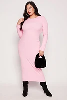 Womens Plus Size Daisy Long Sleeve Maxi Dress, Pink, Size 2X