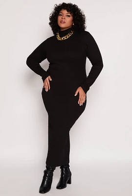 Womens Plus Daisy Turtleneck Long Sleeve Dress,