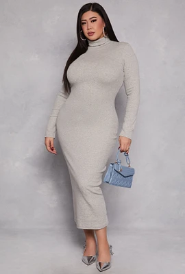 Womens Plus Size Daisy Turtleneck Long Sleeve Dress, Grey, Size 2X