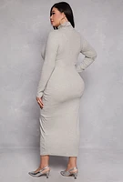 Womens Plus Size Daisy Turtleneck Long Sleeve Dress, Grey, Size 2X