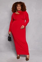 Womens Plus Size Daisy Cut Out Maxi Dress, Red, Size 1X