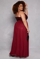 Womens Plus Size Haute Monde Sequin Mesh Maxi Dress, Burgundy, Size 2X