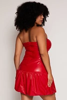 Womens Plus Size Almost Famous Faux Leather Bubble Hem Mini Dress, Red, Size 2X