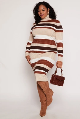 Womens Plus Size Almost Famous Striped Turtleneck Sweater Dress, Multi, Size 3X