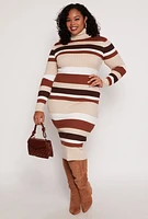 Womens Plus Size Almost Famous Striped Turtleneck Sweater Dress, Multi, Size 3X